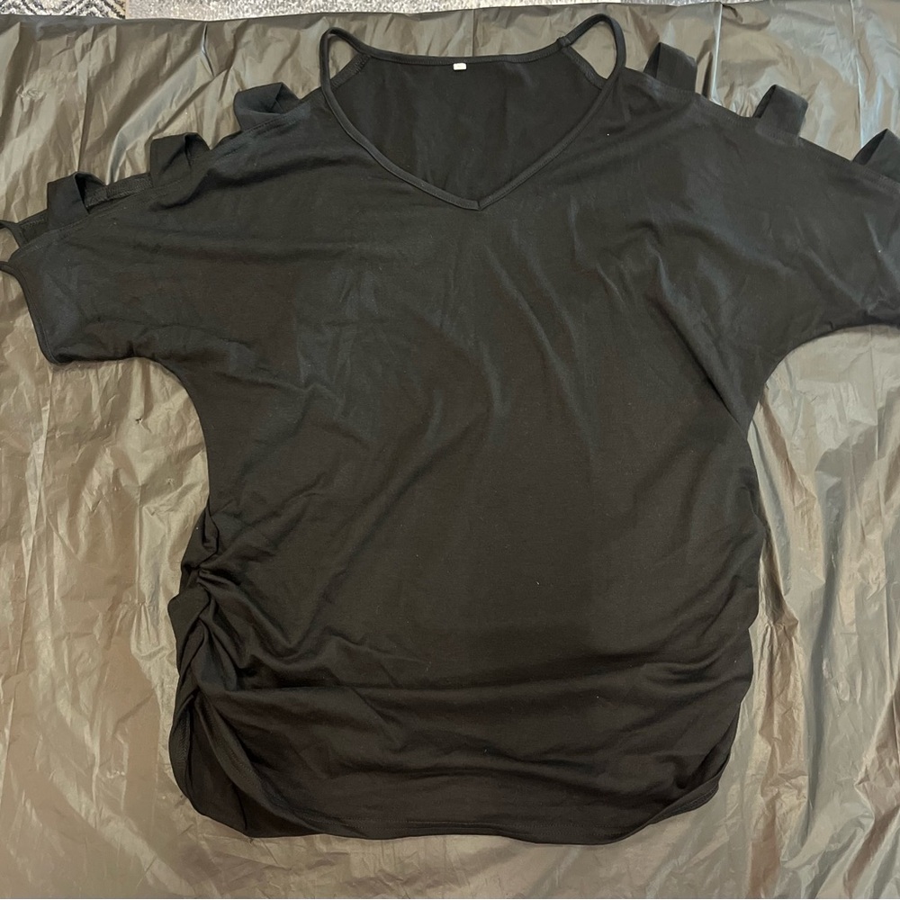 Black Women's Top with Cut-Out Sleeves